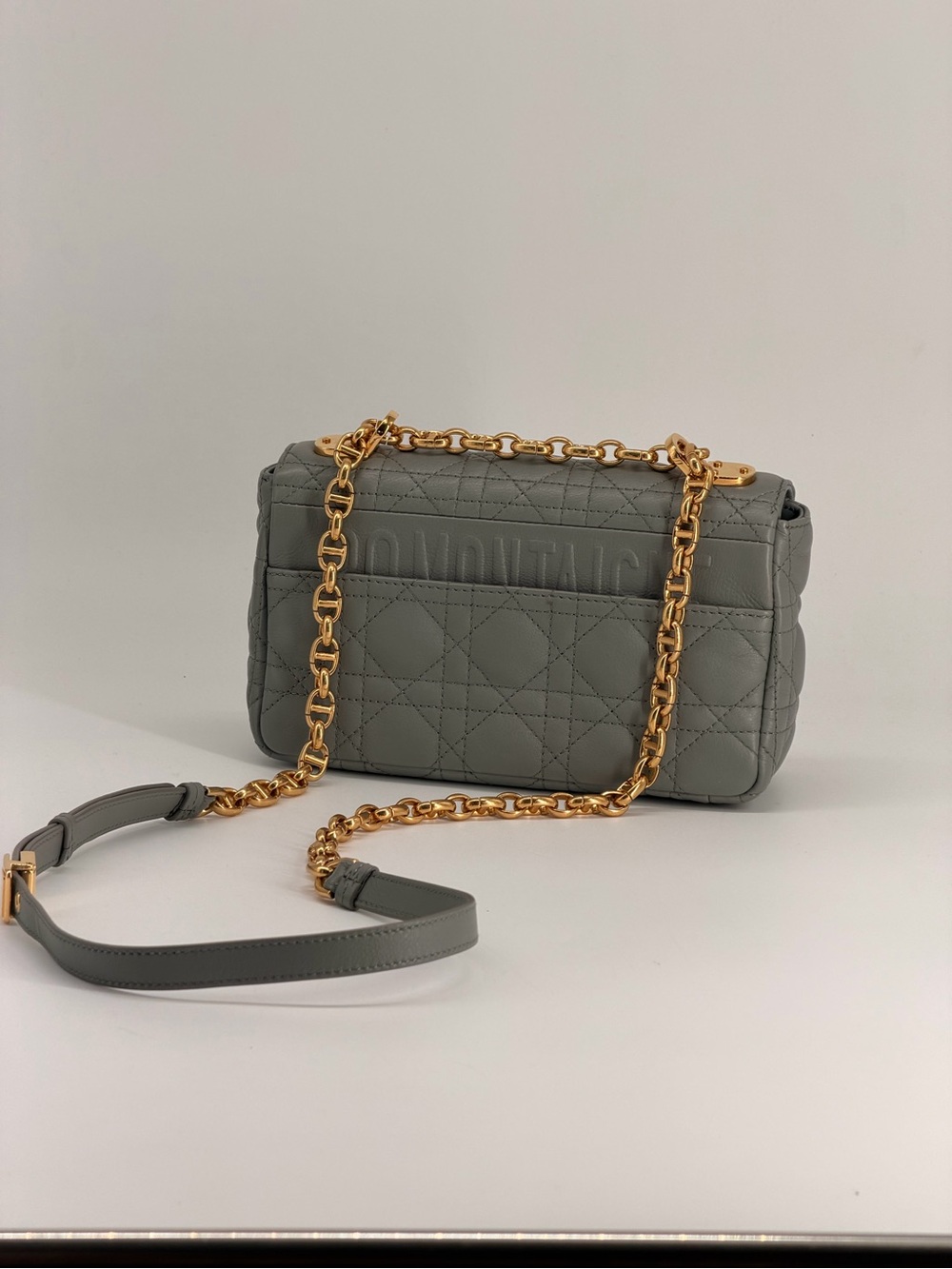 Dior Caro Small Stone Gray Cannage Calfskin Leather Shoulder Bag - Picture 5 of 15
